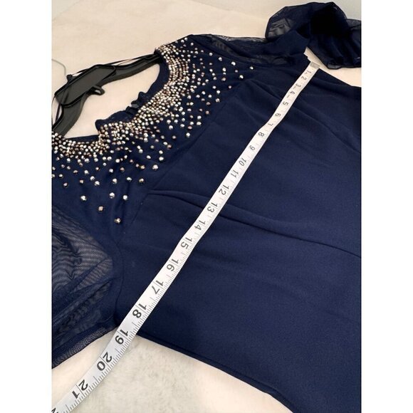New Alex Evenings Women's Size 14 Embellished Short Sheath Cocktail Dress Navy - Picture 5 of 11